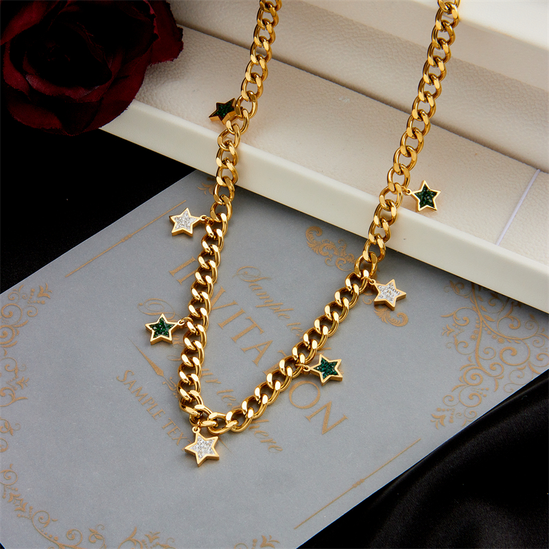 Vintage Style Star Stainless Steel Necklace Gold Plated Rhinestone Stainless Steel Necklaces