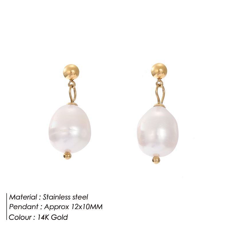 French Style Round Stainless Steel Pearl Plating Drop Earrings 1 Pair