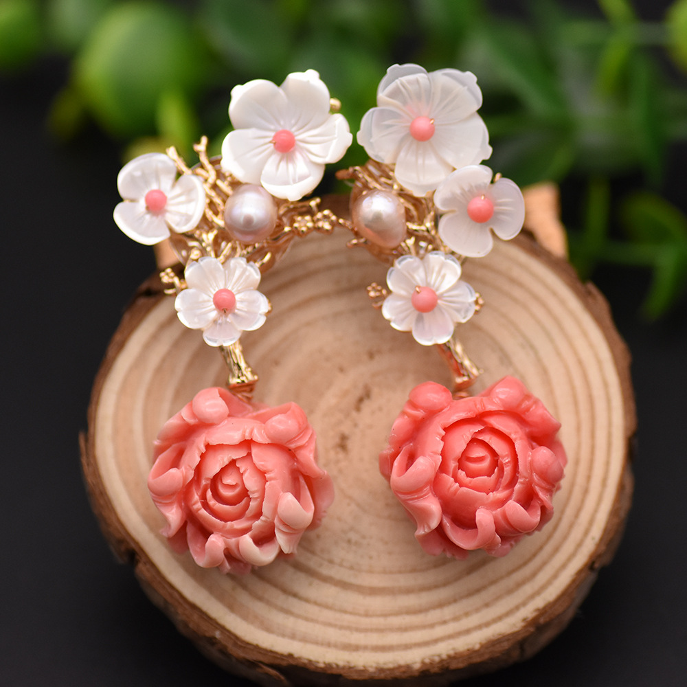 Retro Flower Pearl Inlay Crystal Drop Earrings 1 Pair