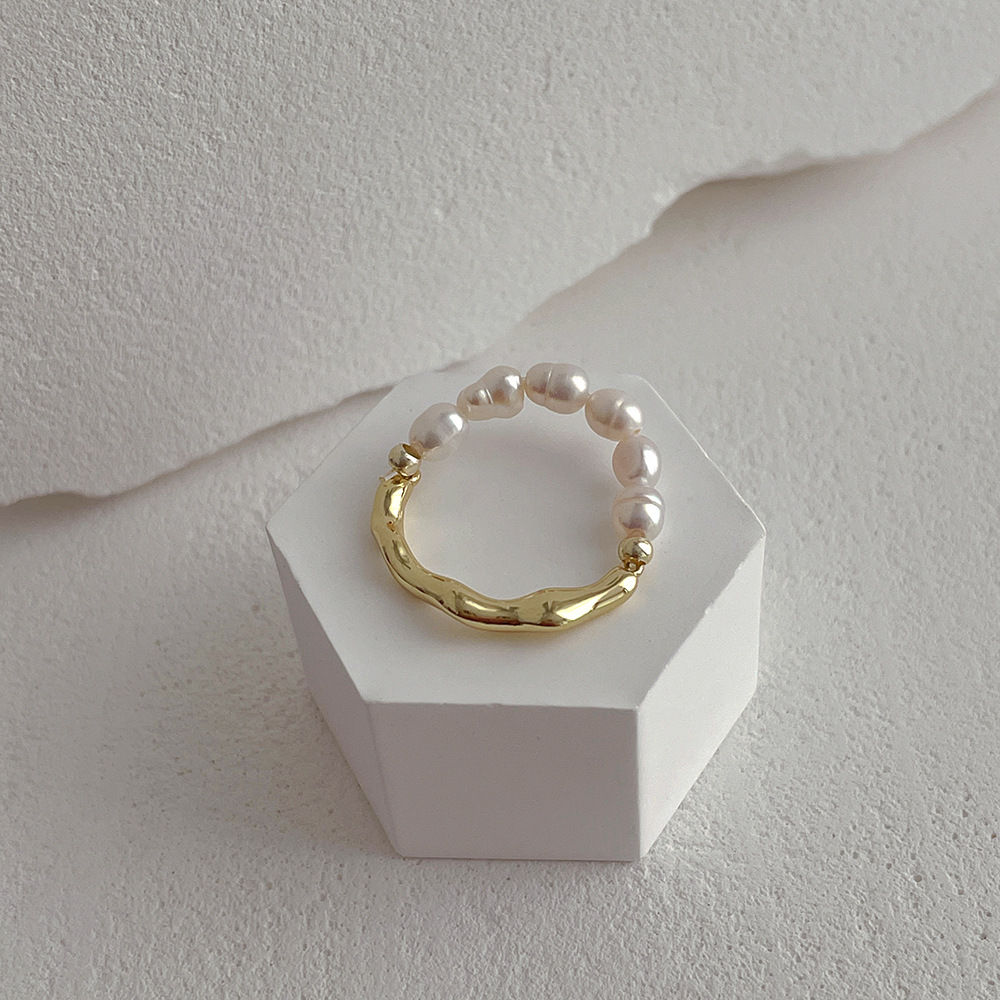 Baroque Style Geometric Pearl Handmade Rings 1 Piece