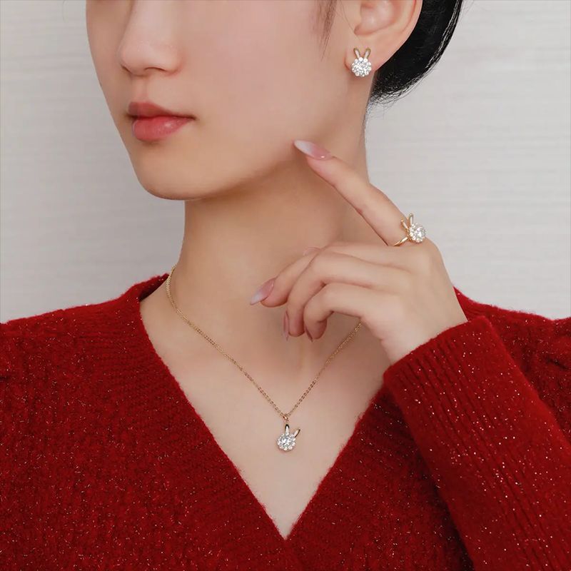 Elegant Retro Classic Style Bunny Ears Stainless Steel Plating 18k Gold Plated Women's Rings Earrings Necklace