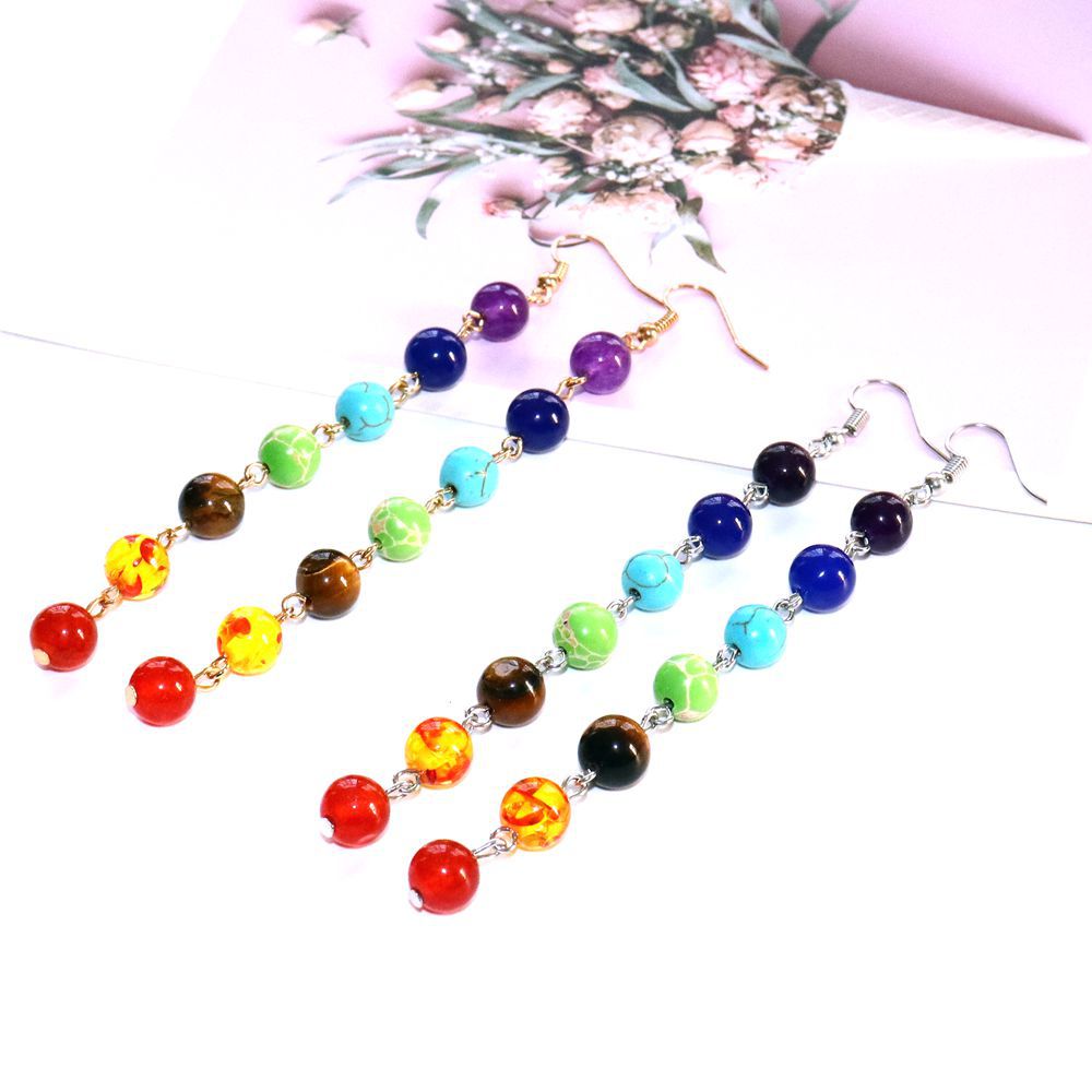 Fashion Tassel Alloy Natural Stone Beaded Drop Earrings 1 Pair