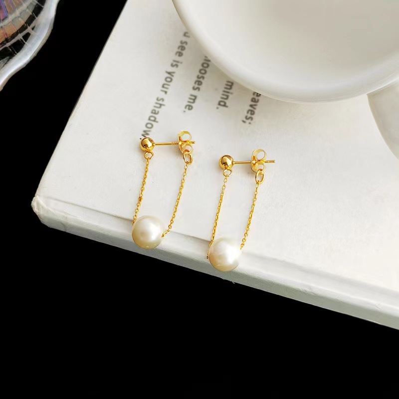 Simple Style Round Pearl Plating Drop Earrings 1 Pair