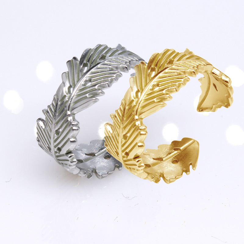 1 Piece Fashion Leaves Feather Titanium Steel Plating Open Ring