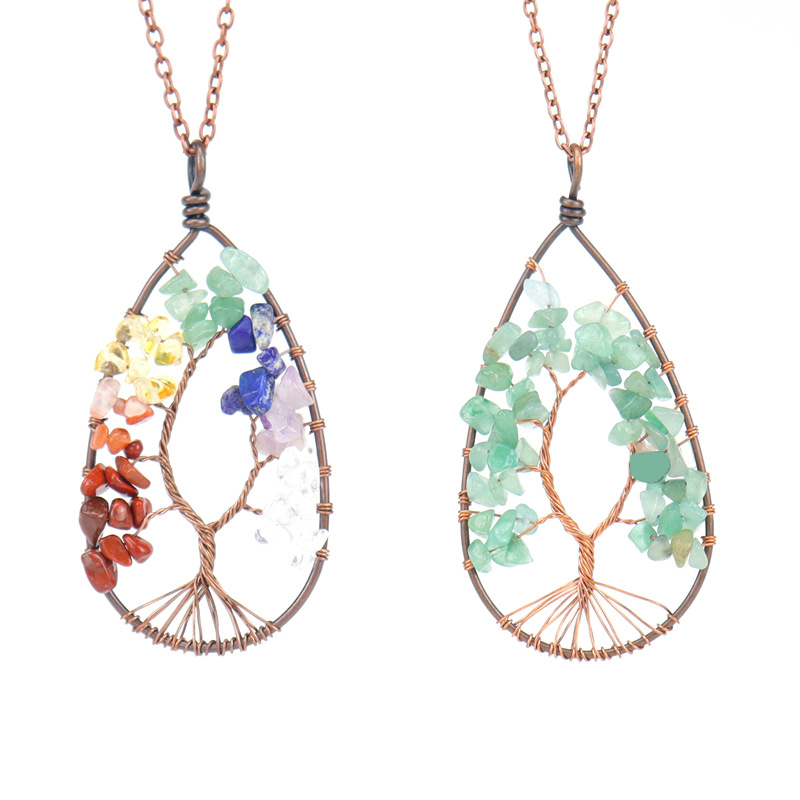 1 Piece Fashion Tree Natural Stone Crystal Handmade Pendant Necklace