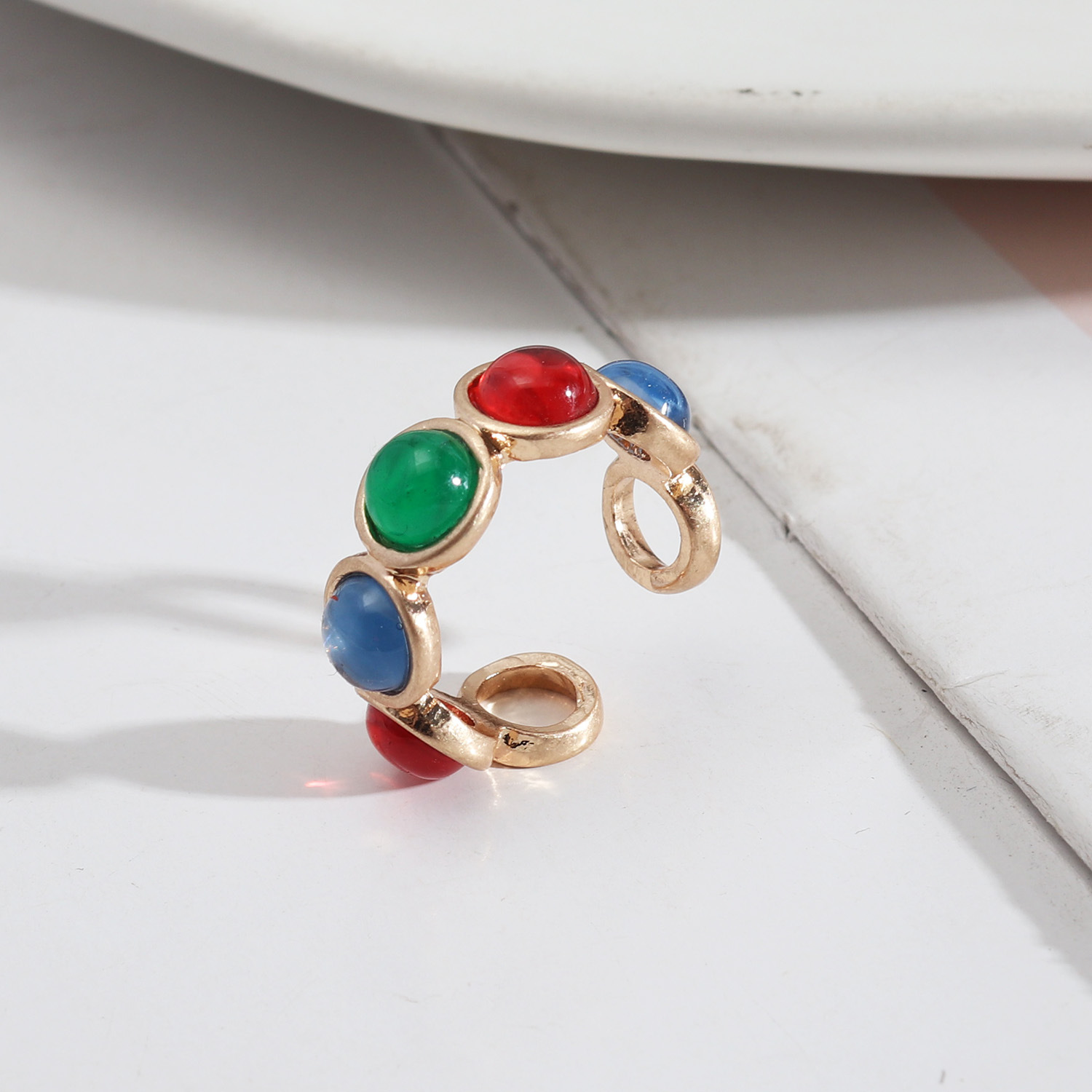 1 Piece Retro Round Alloy Inlay Natural Stone Resin Pearl Women's Open Ring