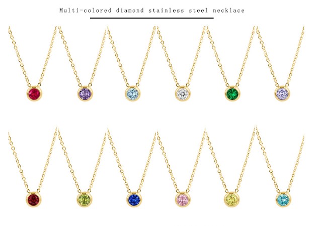 Wholesale 1 Piece Lady Round Stainless Steel Titanium Steel 18k Gold Plated Zircon Pendant Necklace