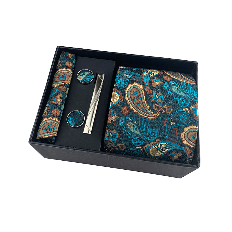 2022 Paisley Men's Tie Square Cuff Tie Clip Gift Set Business Casual Tie Black Gift Box