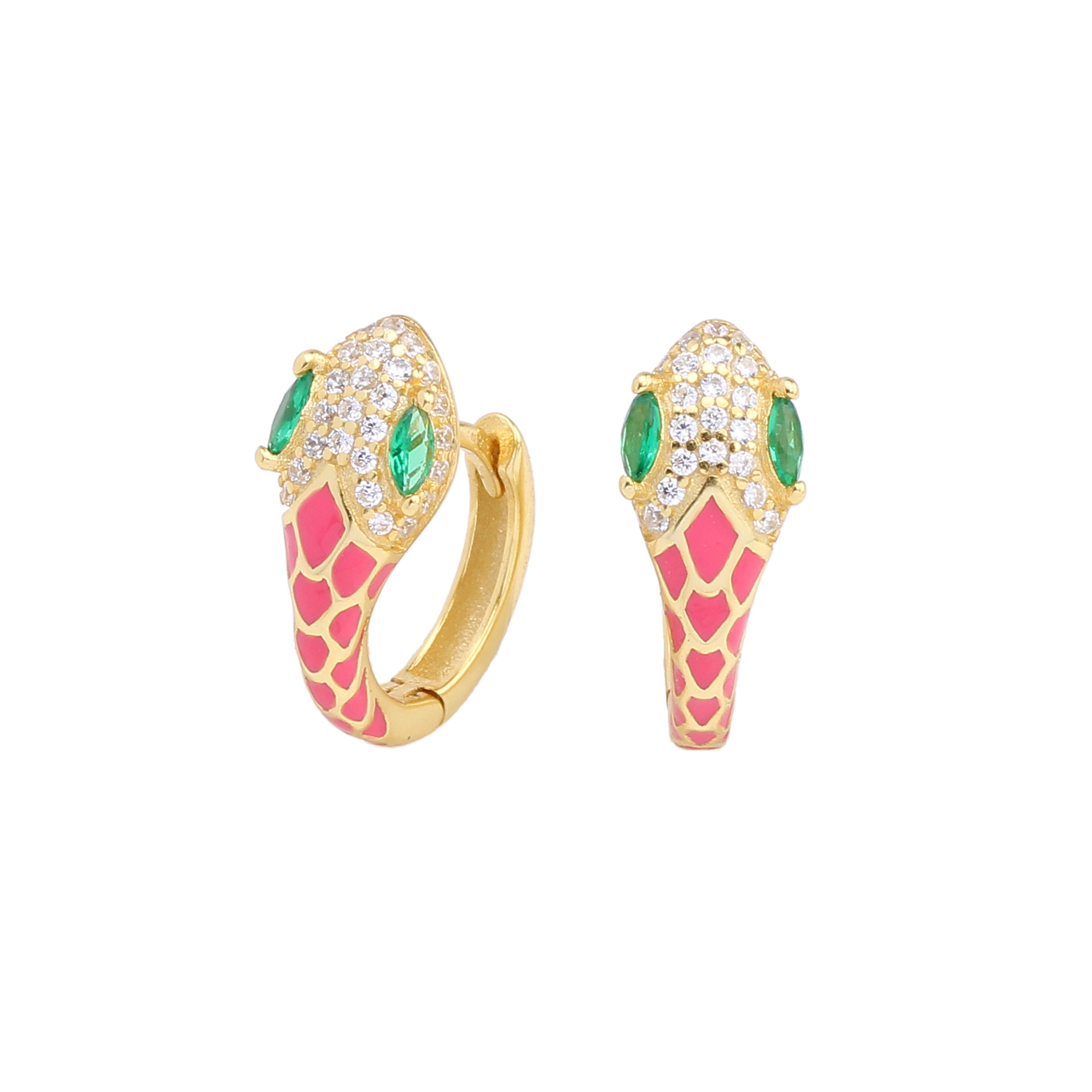 1 Pair Retro Classic Style Snake Sterling Silver Enamel Plating Inlay Zircon White Gold Plated Gold Plated Hoop Earrings