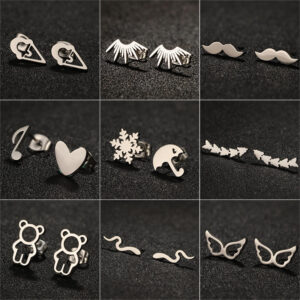 1 Pair Lady Heart Shape Butterfly Stainless Steel Irregular Plating Ear Studs - 1