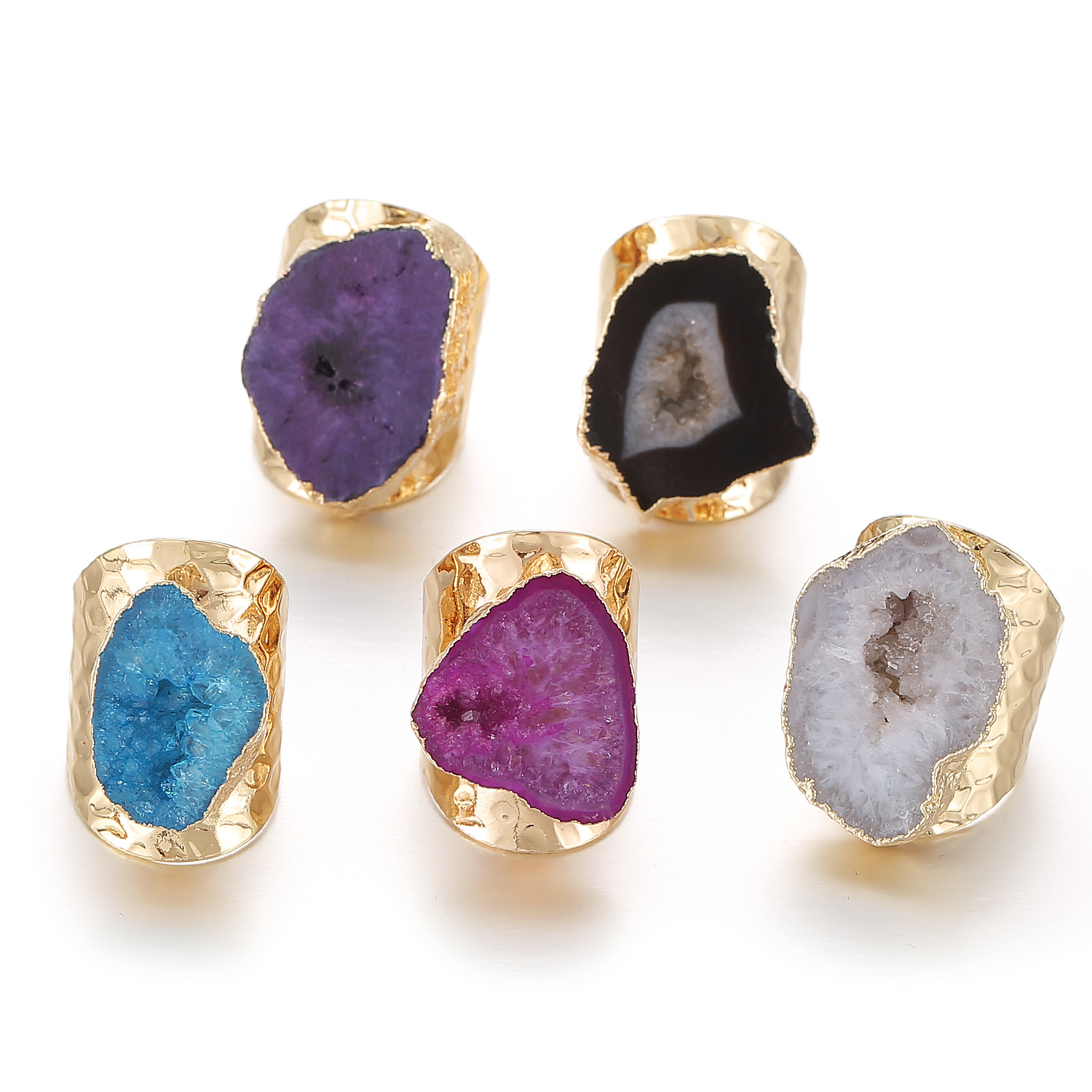 Classic Style Commute Color Block Agate Artificial Gemstones Rings In Bulk