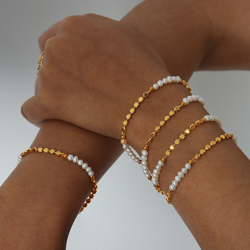 Simple Style Color Block Freshwater Pearl Copper Beaded Bracelets