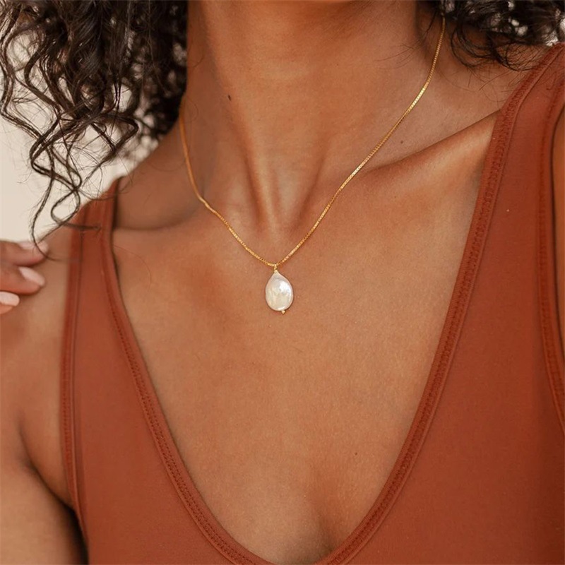 Stainless Steel Freshwater Pearl 14K Gold Plated Rose Gold Plated Simple Style Plating Solid Color Freshwater Pearl Pendant Necklace