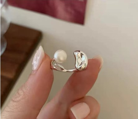 Retro Simple Style U Shape Freshwater Pearl Copper Open Rings In Bulk