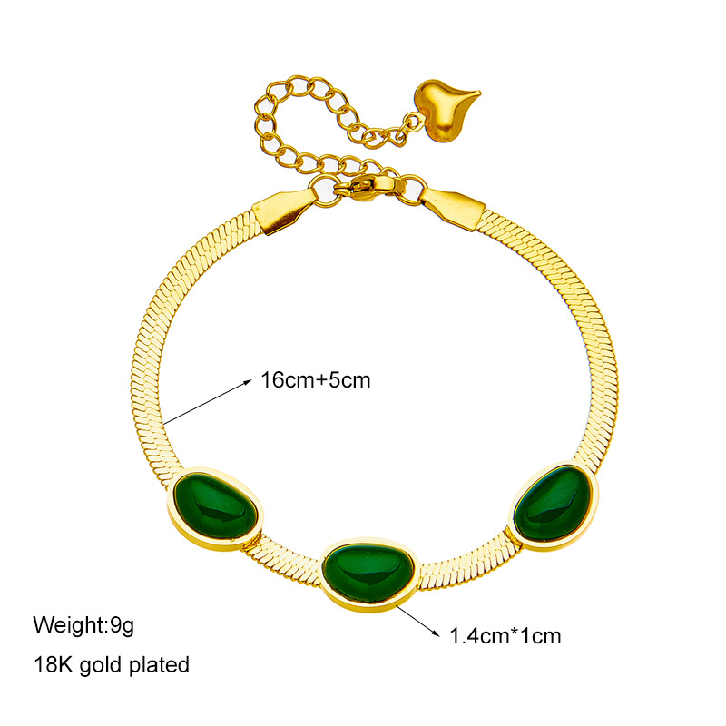 Elegant Retro Geometric Stainless Steel Plating Inlay Artificial Gemstones 18k Gold Plated Bracelets Earrings Necklace