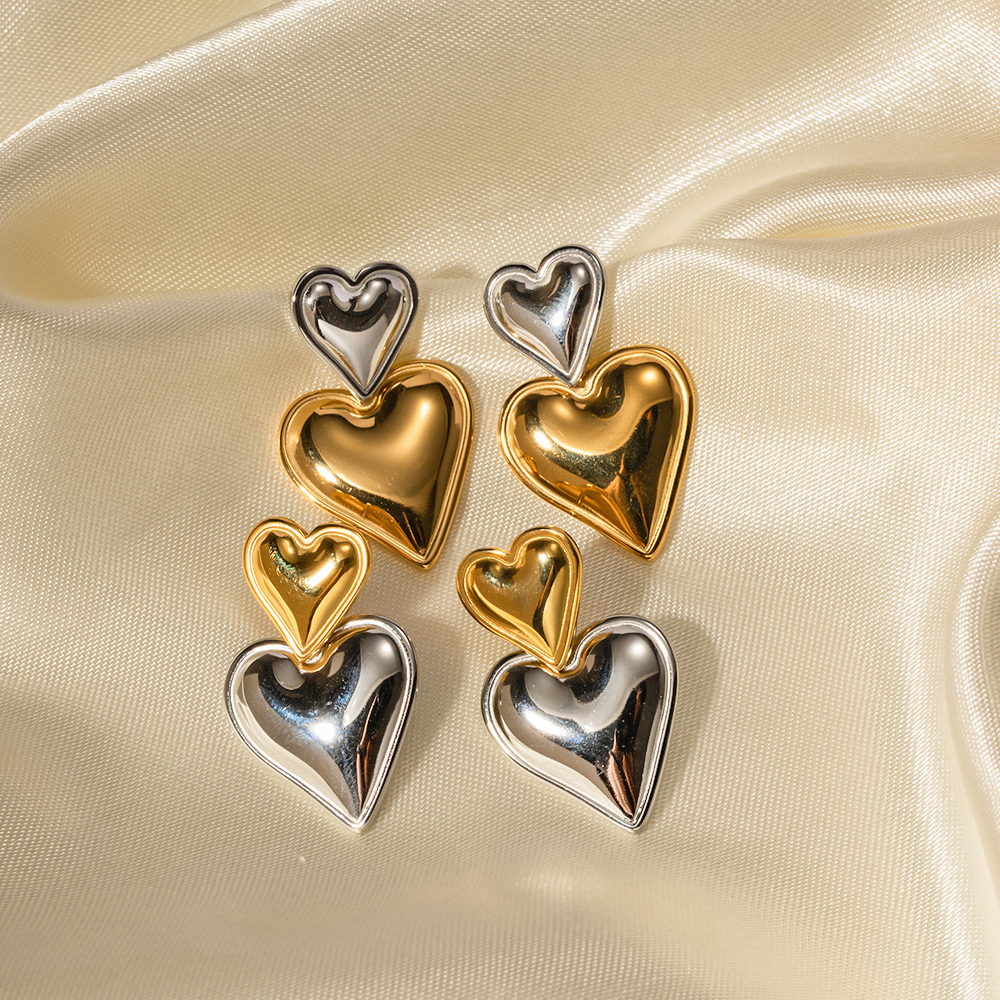 1 Pair Ig Style Heart Shape Plating Stainless Steel 18k Gold Plated Drop Earrings - 1