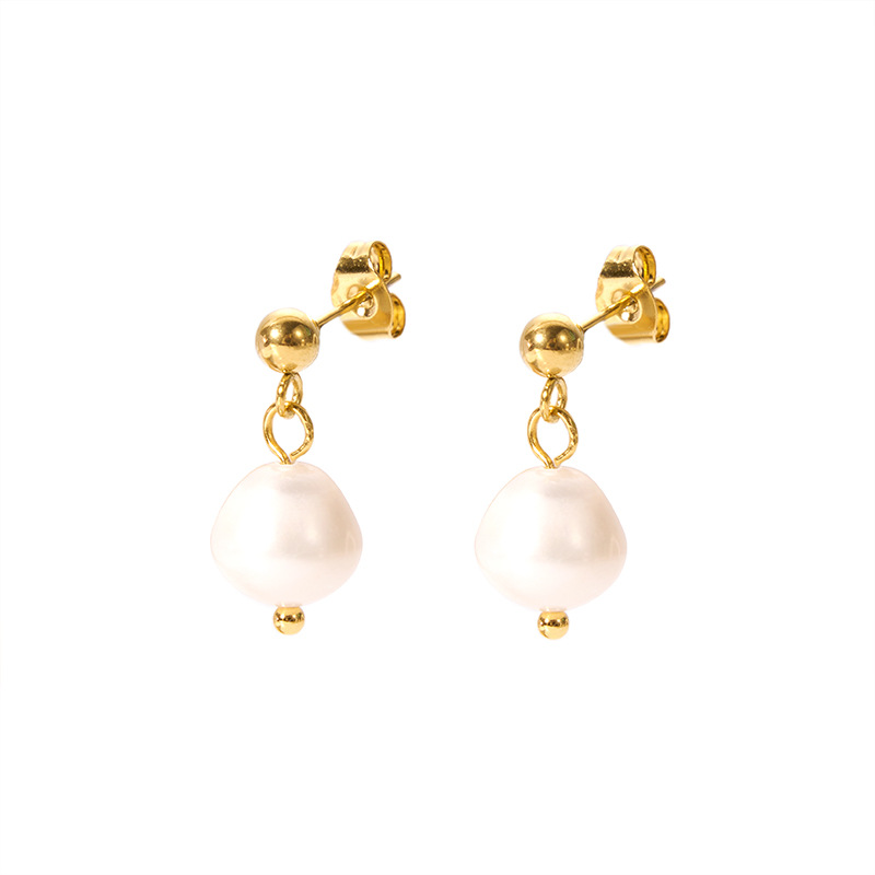 1 Pair IG Style Elegant Geometric Plating 201 Stainless Steel Freshwater Pearl 18K Gold Plated Drop Earrings