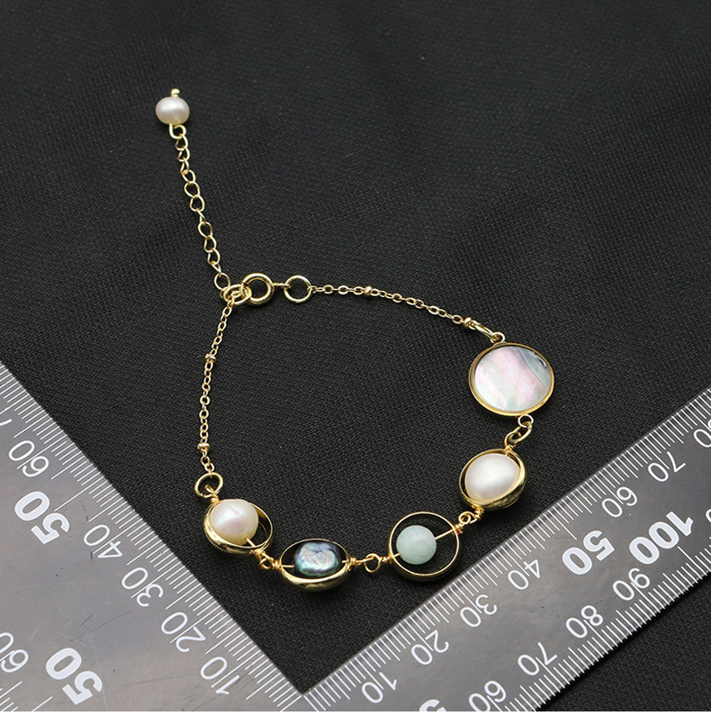 Vintage Style Color Block Freshwater Pearl Sterling Silver Plating 18k Gold Plated Bracelets