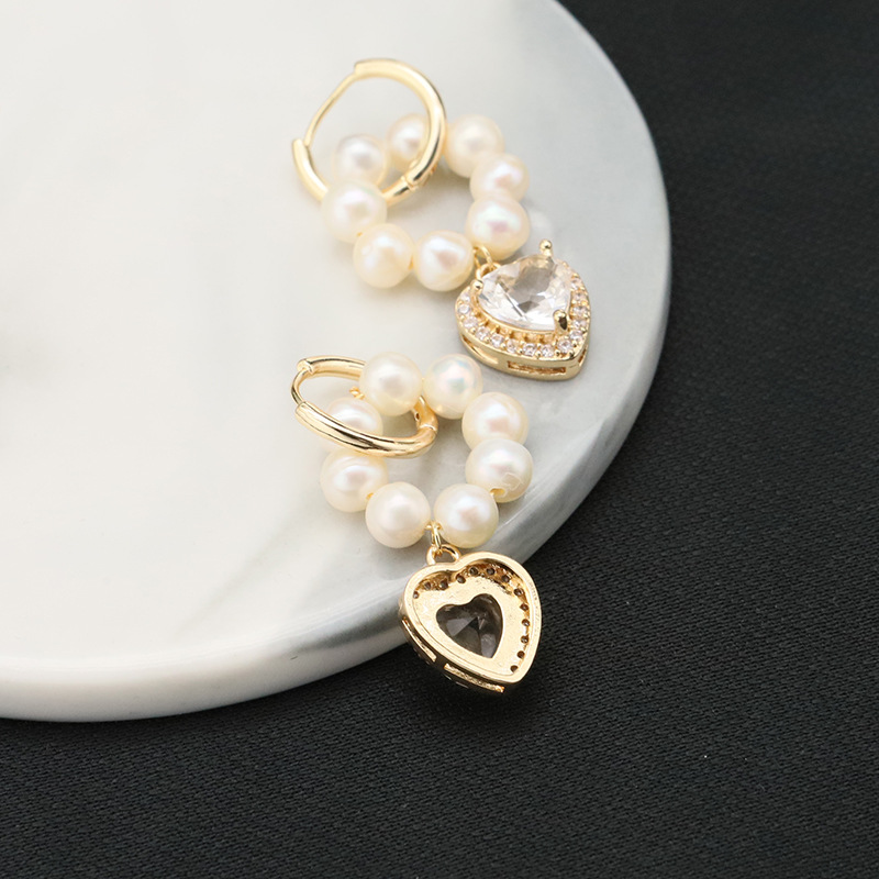 1 Pair Original Design Heart Shape Plating Freshwater Pearl 18k Gold Plated Drop Earrings