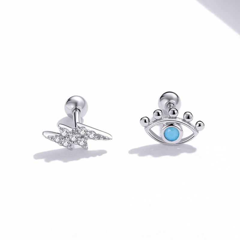 1 Pair Romantic Eye Inlay Sterling Silver Zircon Ear Studs