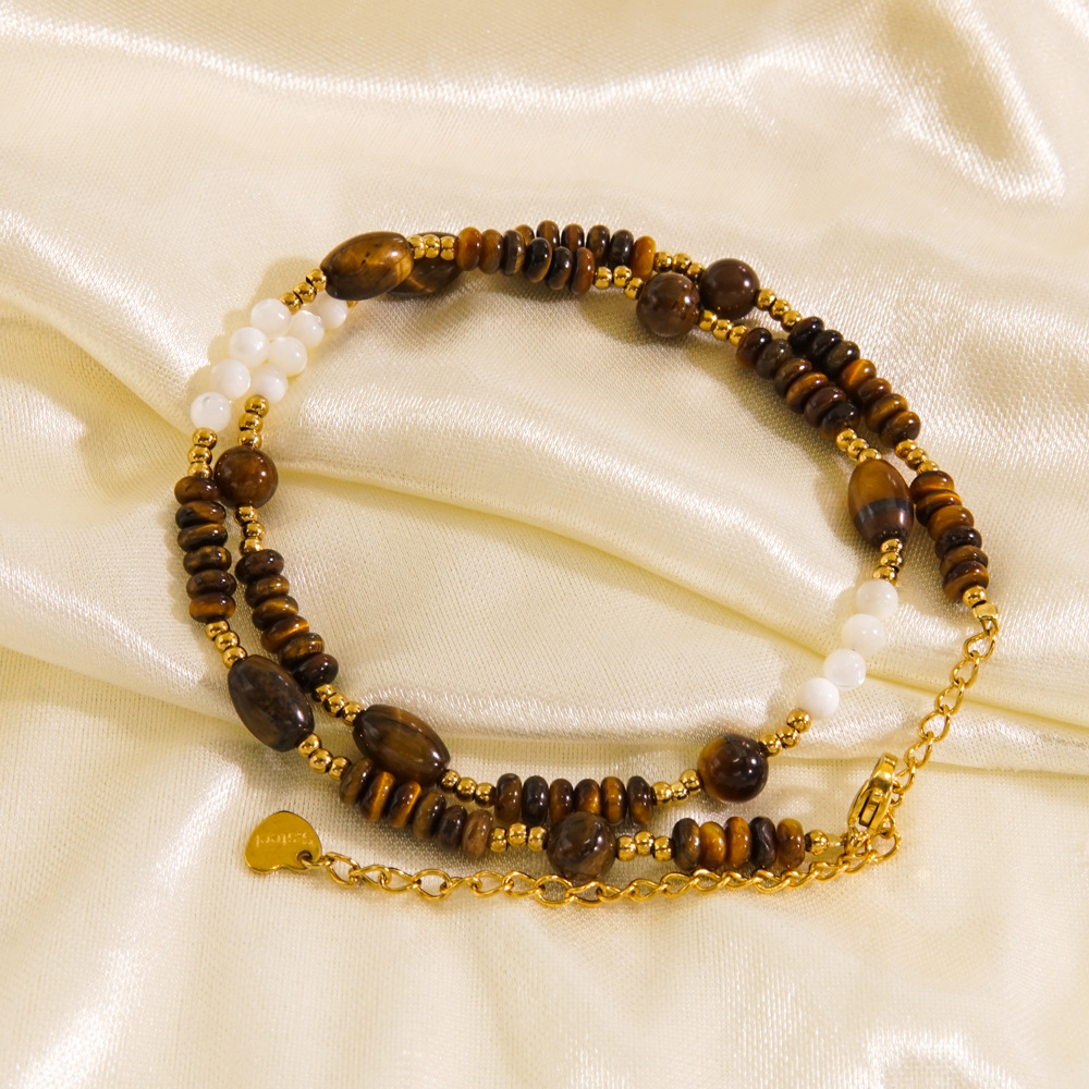 Casual Vintage Style Geometric 304 Stainless Steel Tiger Eye 18K Gold Plated Necklace In Bulk