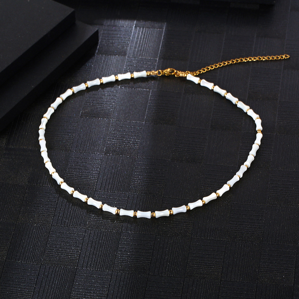 Simple Style Round 304 Stainless Steel Natural Stone 18K Gold Plated Necklace In Bulk