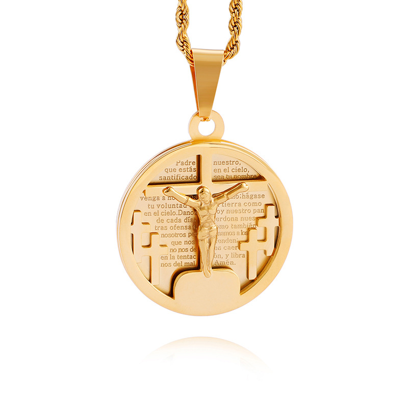 Casual Hip-Hop Cross Round Titanium Steel Plating 18K Gold Plated Charms