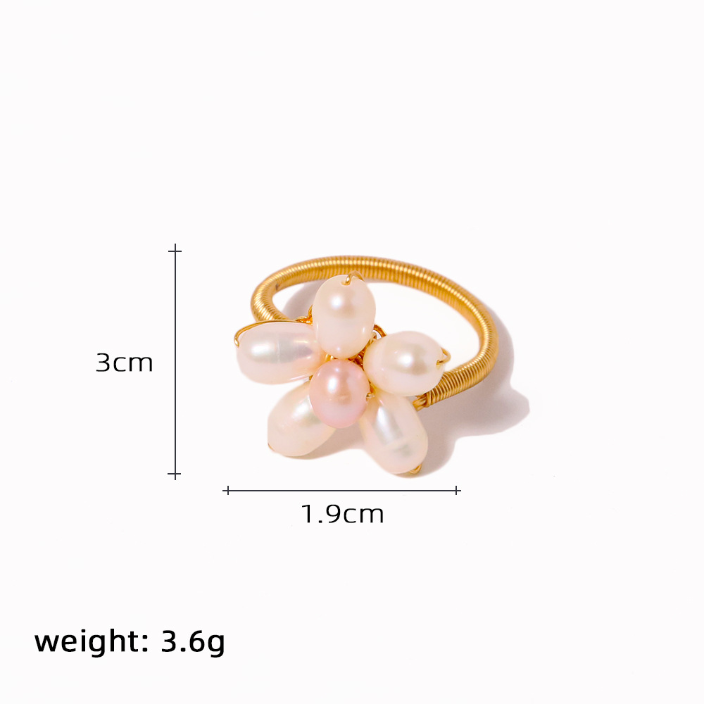 Simple Style Classic Style Flower Freshwater Pearl Copper Plating Inlay Pearl 18k Gold Plated Rings