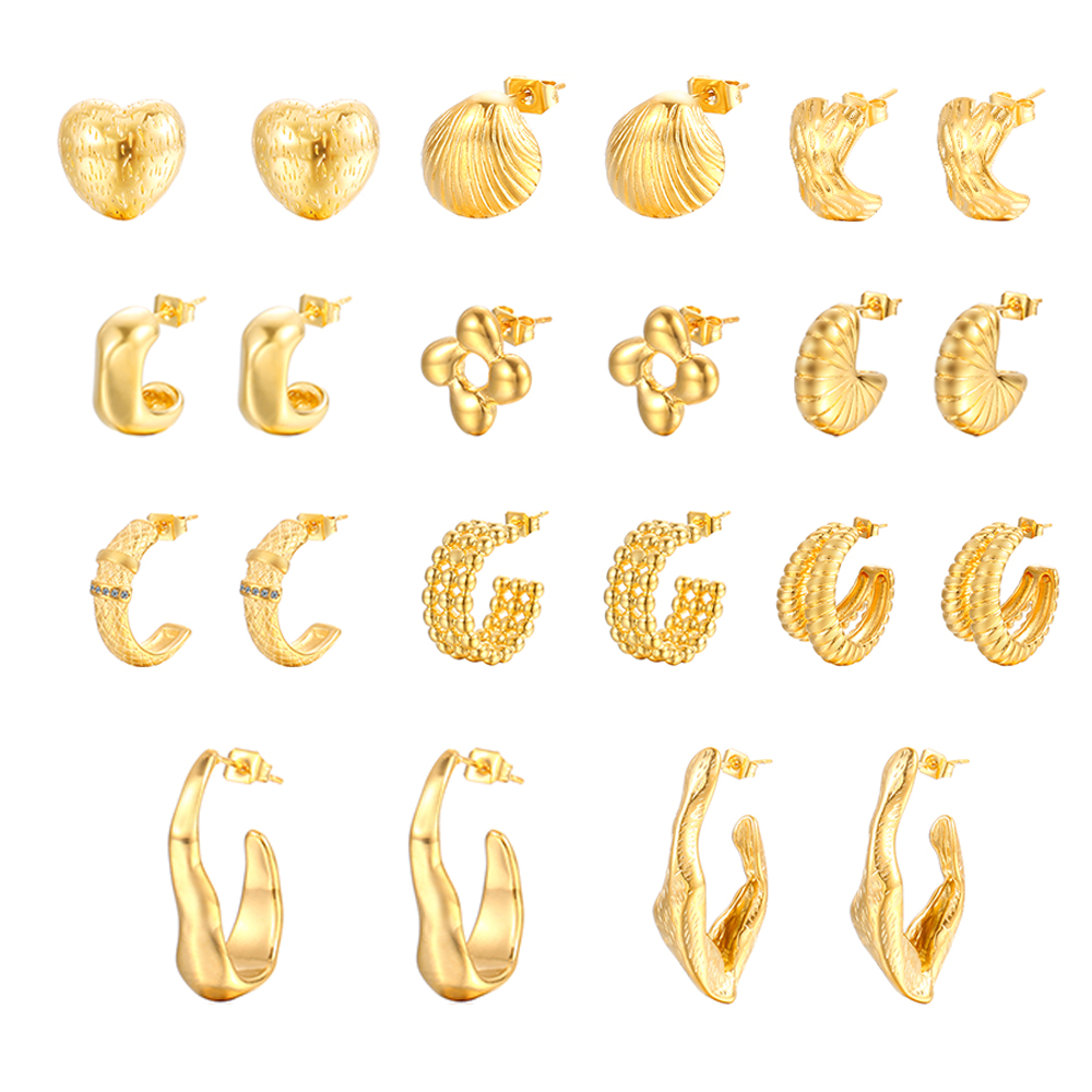 1 Pair IG Style Irregular Heart Shape Shell Plating Stainless Steel Ear Studs - 1