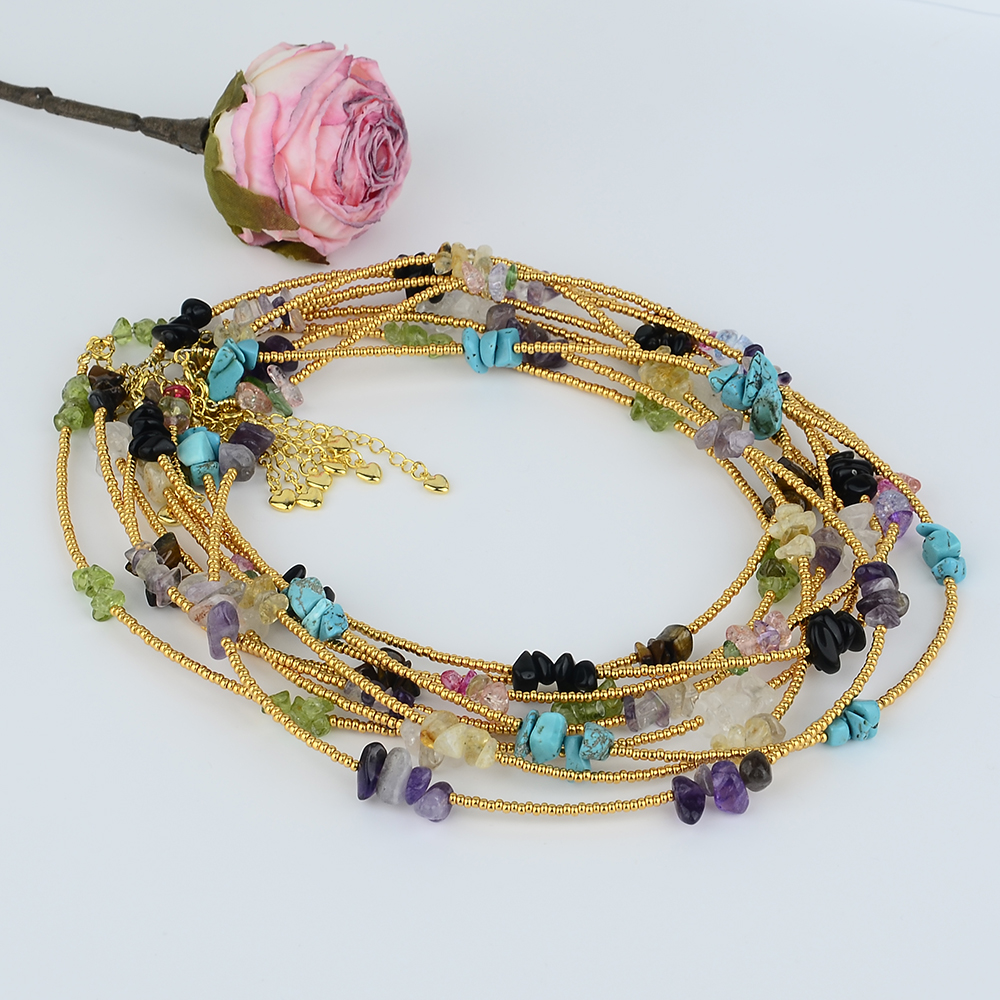 Bohemian Geometric Natural Stone Seed Bead Necklace In Bulk