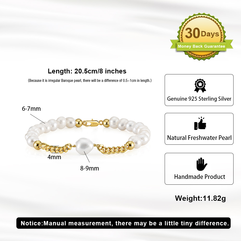 Simple Style Solid Color Freshwater Pearl Sterling Silver 14K Gold Plated Bracelets In Bulk