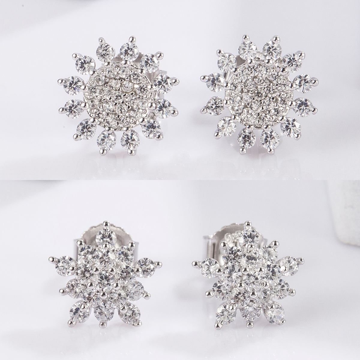 1 Pair Princess Simple Style Geometric Plating Inlay Sterling Silver Zircon White Gold Plated Ear Studs