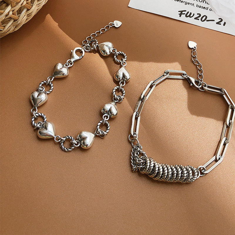 Classic Style Heart Shape Sterling Silver Bracelets