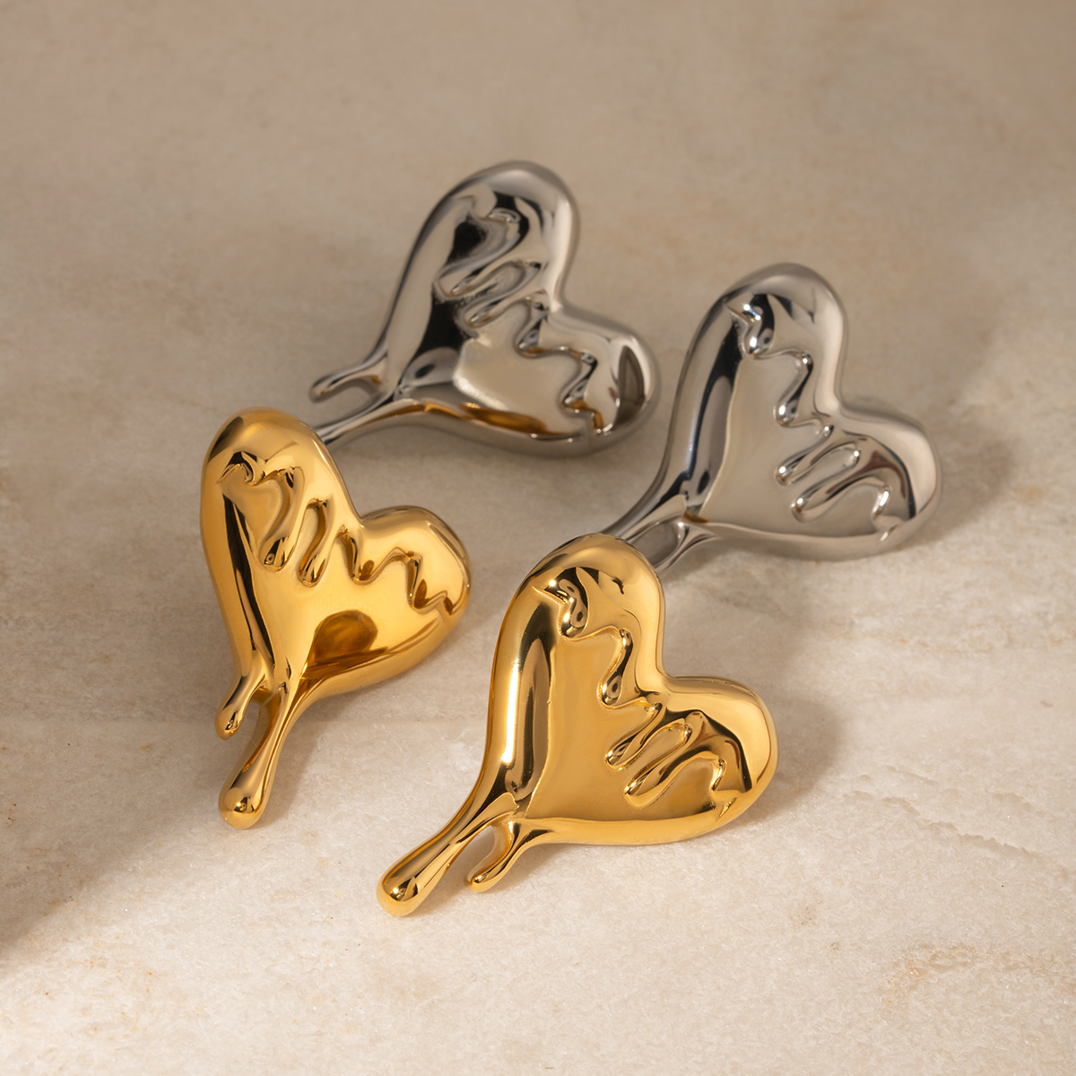 1 Pair IG Style Heart Shape 316 Stainless Steel  18K Gold Plated Ear Studs - 1