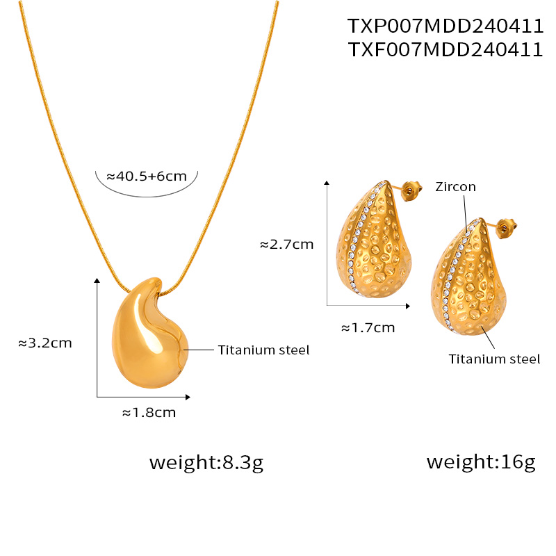 304 Stainless Steel 18K Gold Plated Elegant French Style Simple Style Plating Inlay Water Droplets Rhinestones Earrings Necklace