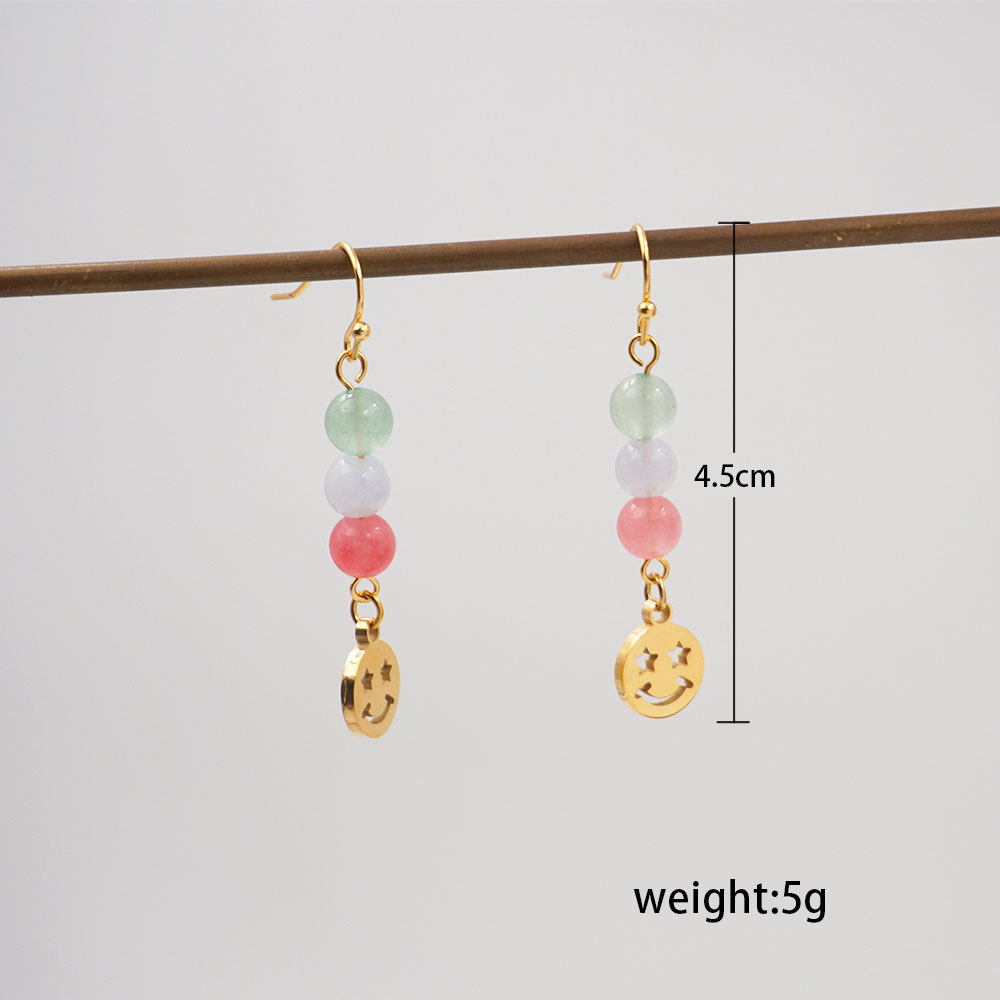 1 Pair Casual Classic Style Geometric Smiley Face Natural Stone Titanium Steel Copper Gold Plated Drop Earrings