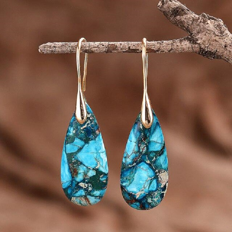 1 Pair Simple Style Water Droplets Inlay Agate Natural Stone Drop Earrings