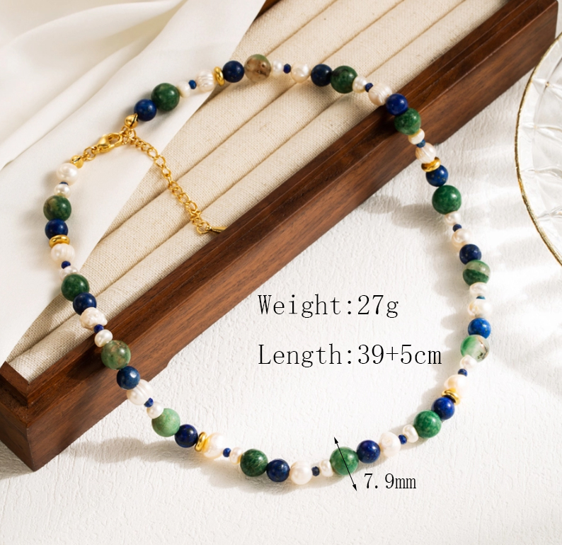 Elegant Beach Tropical Geometric 304 Stainless Steel Natural Pearls Vary In Size, Please Consider Carefully Before Ordering! Natural Stone 18K Gold Plated Necklace In Bulk